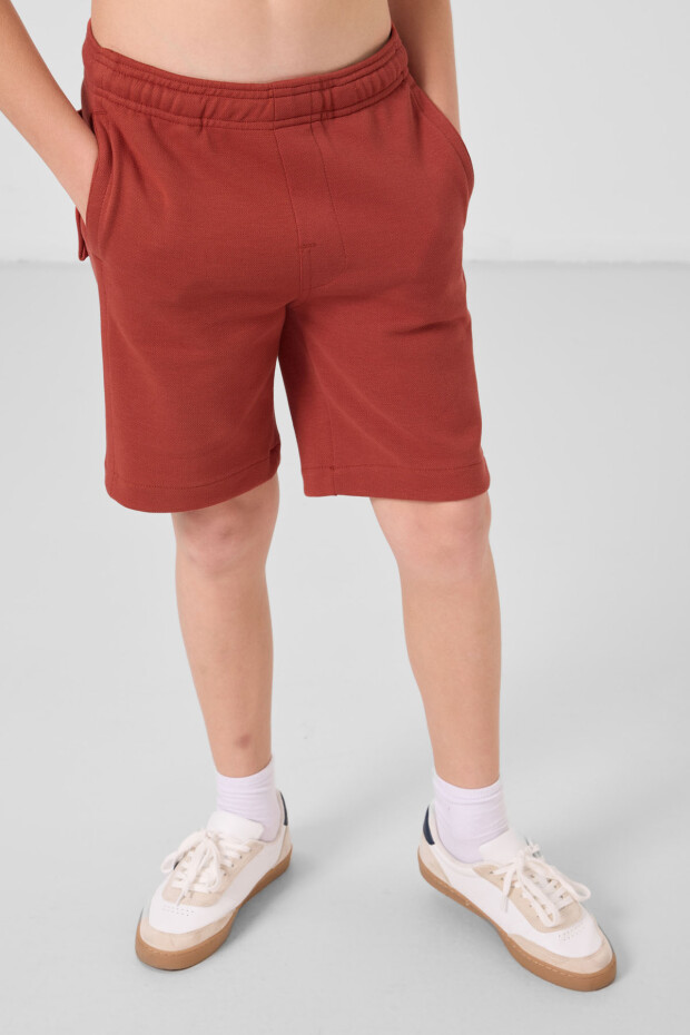 Kiremit Pamuklu Yumuşak Dokulu Standart Fit Basic Erkek Çocuk Şort - 11293 - 2