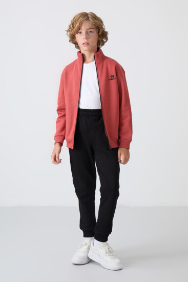 Kiremit-Siyah Pamuklu Kalın İçi Tüylü Standart Fit Nakışlı Erkek Çocuk Eşofman Takım - 11256 - TOMMYLIFE