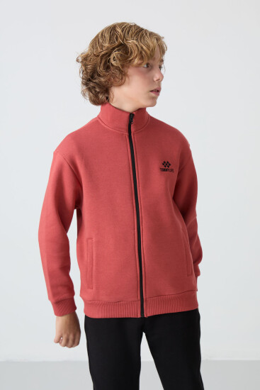 Kiremit-Siyah Pamuklu Kalın İçi Tüylü Standart Fit Nakışlı Erkek Çocuk Eşofman Takım - 11256 - TOMMYLIFE (1)