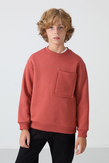 Kiremit-Siyah Pamuklu Kalın İçi Tüylü Standart Fit Baskılı Erkek Çocuk Eşofman Takım - 11257 - TOMMYLIFE (1)