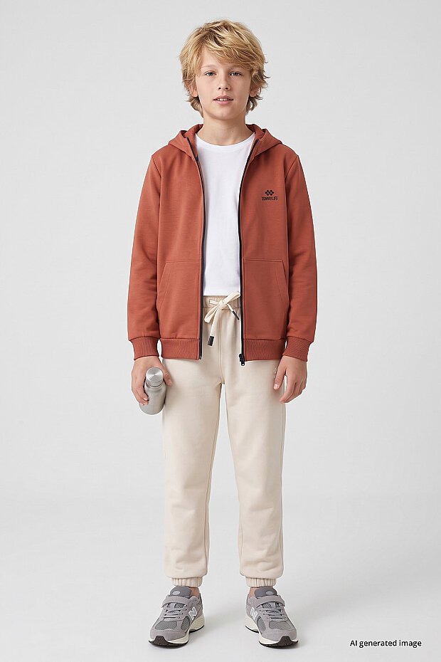 Kiremit Standart Kalıp Basic Erkek Çocuk Sweatshirt - 11336 - 4