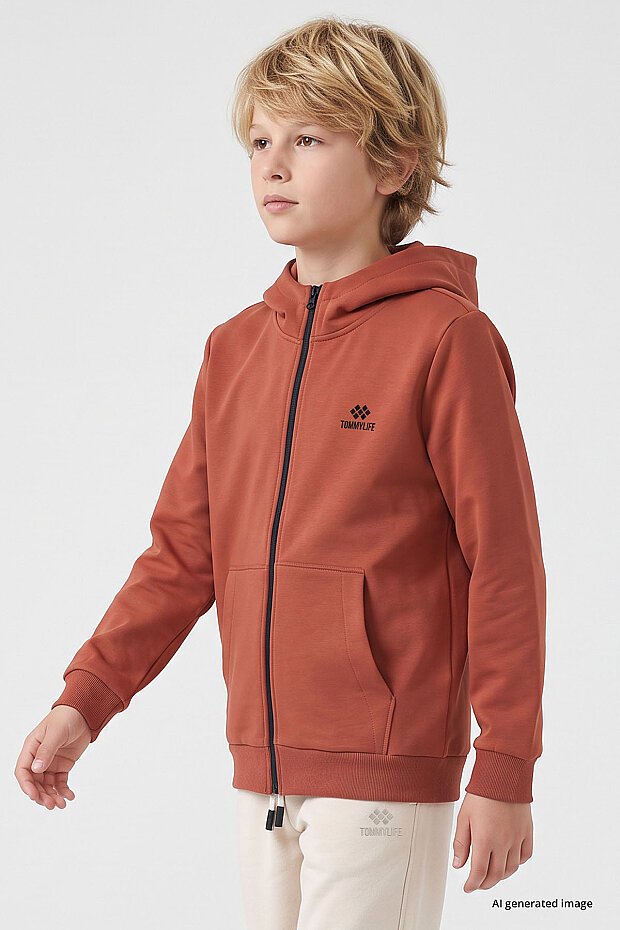 Kiremit Standart Kalıp Basic Erkek Çocuk Sweatshirt - 11336 - 3