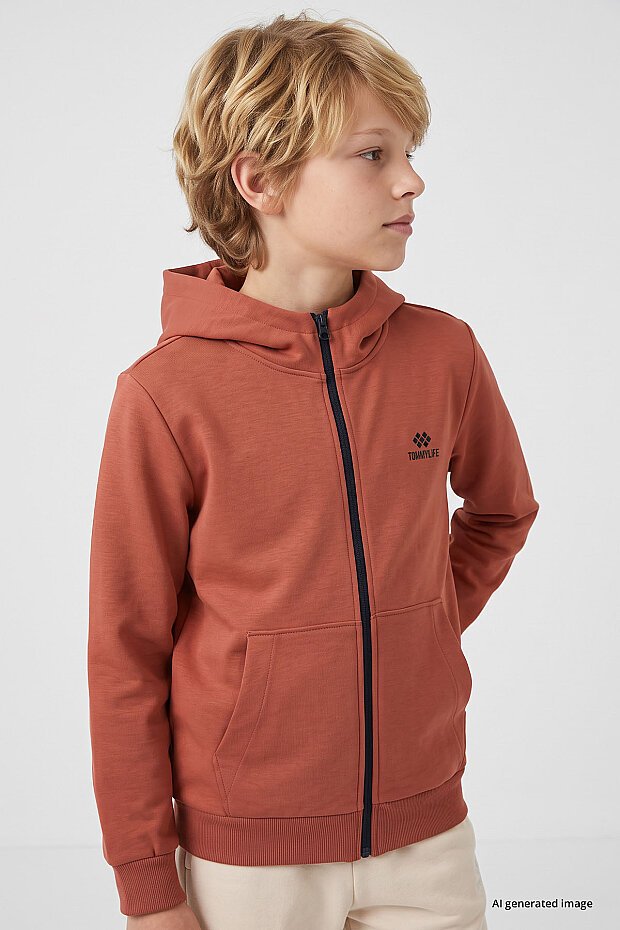 Kiremit Standart Kalıp Basic Erkek Çocuk Sweatshirt - 11336 - 6