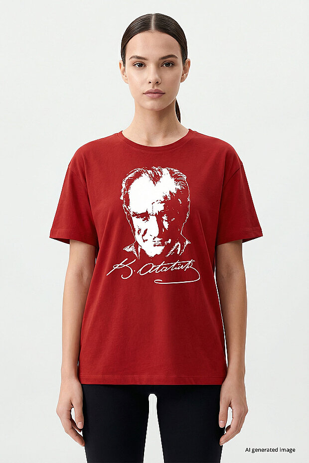 Kırmızı Ay Yıldız Baskılı Unisex T-Shirt - 88510 - 3
