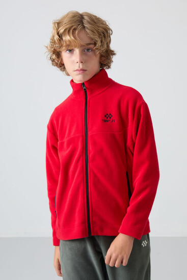 Kırmızı Kalın Yumuşak Dokulu Standart Fit Nakışlı Polar Erkek Çocuk Sweatshirt - 11223 