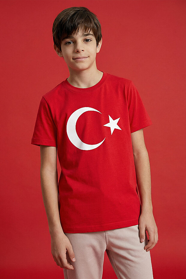 Kırmızı Ay Yıldız Baskılı Unisex T-Shirt - 11333 - 2