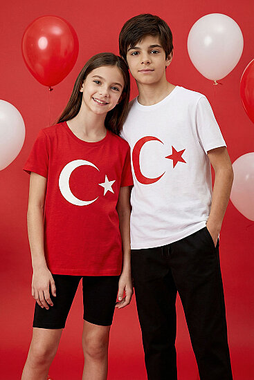 Kırmızı Ay Yıldız Baskılı Unisex T-Shirt - 11333 - TOMMYLIFE