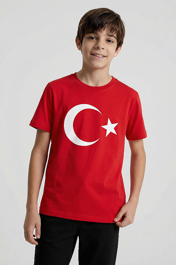 Kırmızı Ay Yıldız Baskılı Unisex T-Shirt - 11333 - 4
