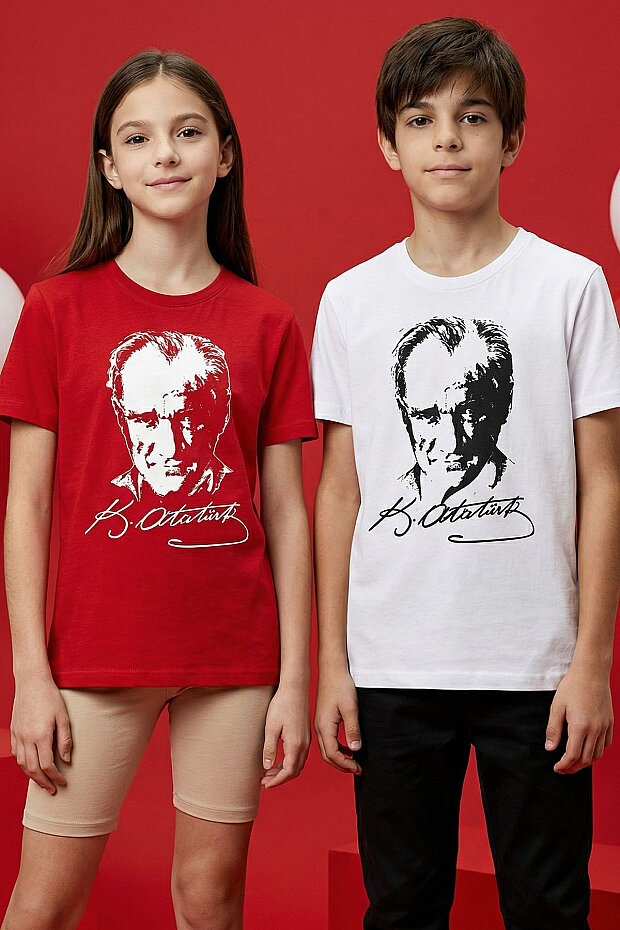 Kırmızı Atatürk Baskılı Unisex T-Shirt - 11332 - 1