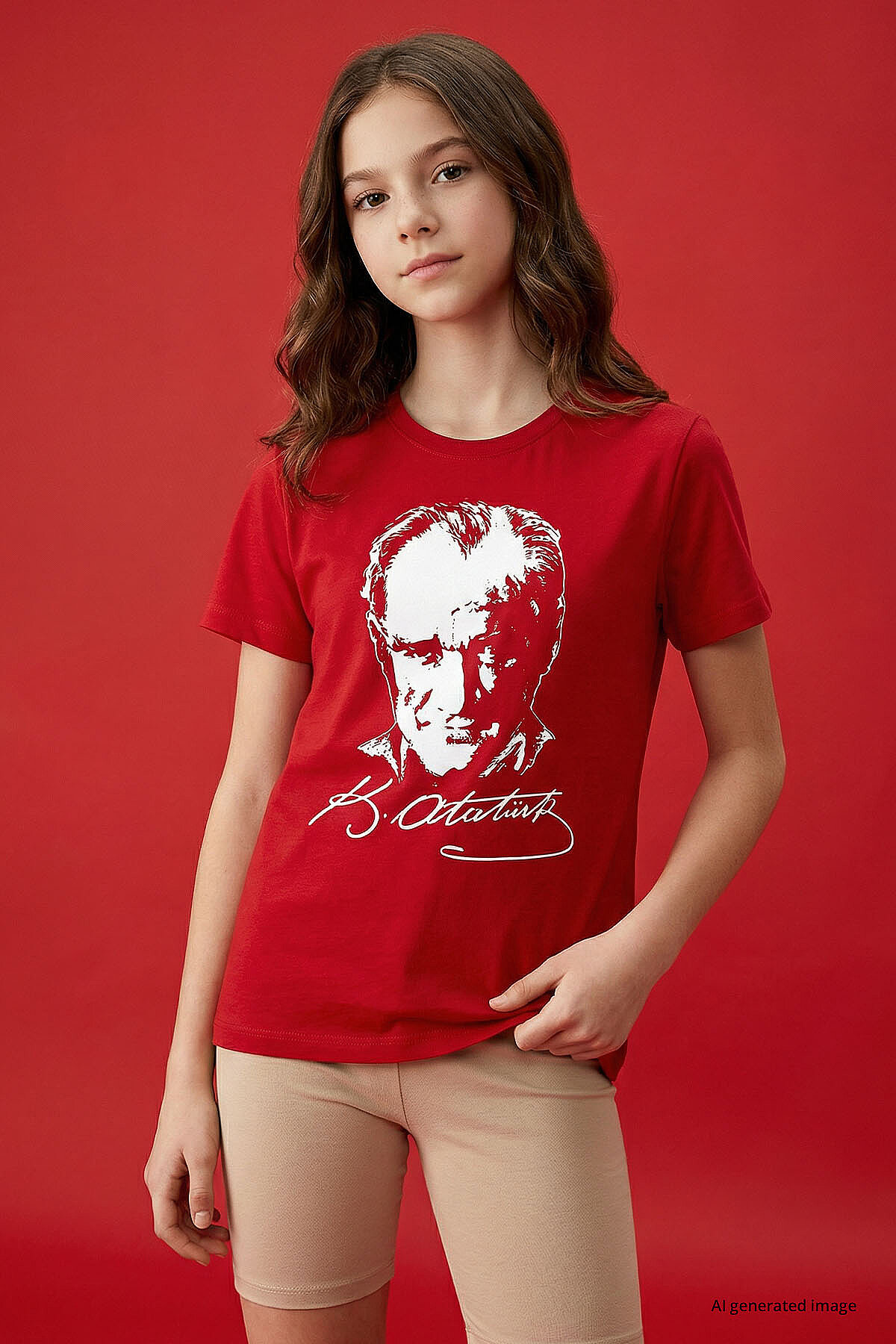 Kırmızı Atatürk Baskılı Unisex Çocuk T-Shirt - 11332 - TOMMYLIFE (1)