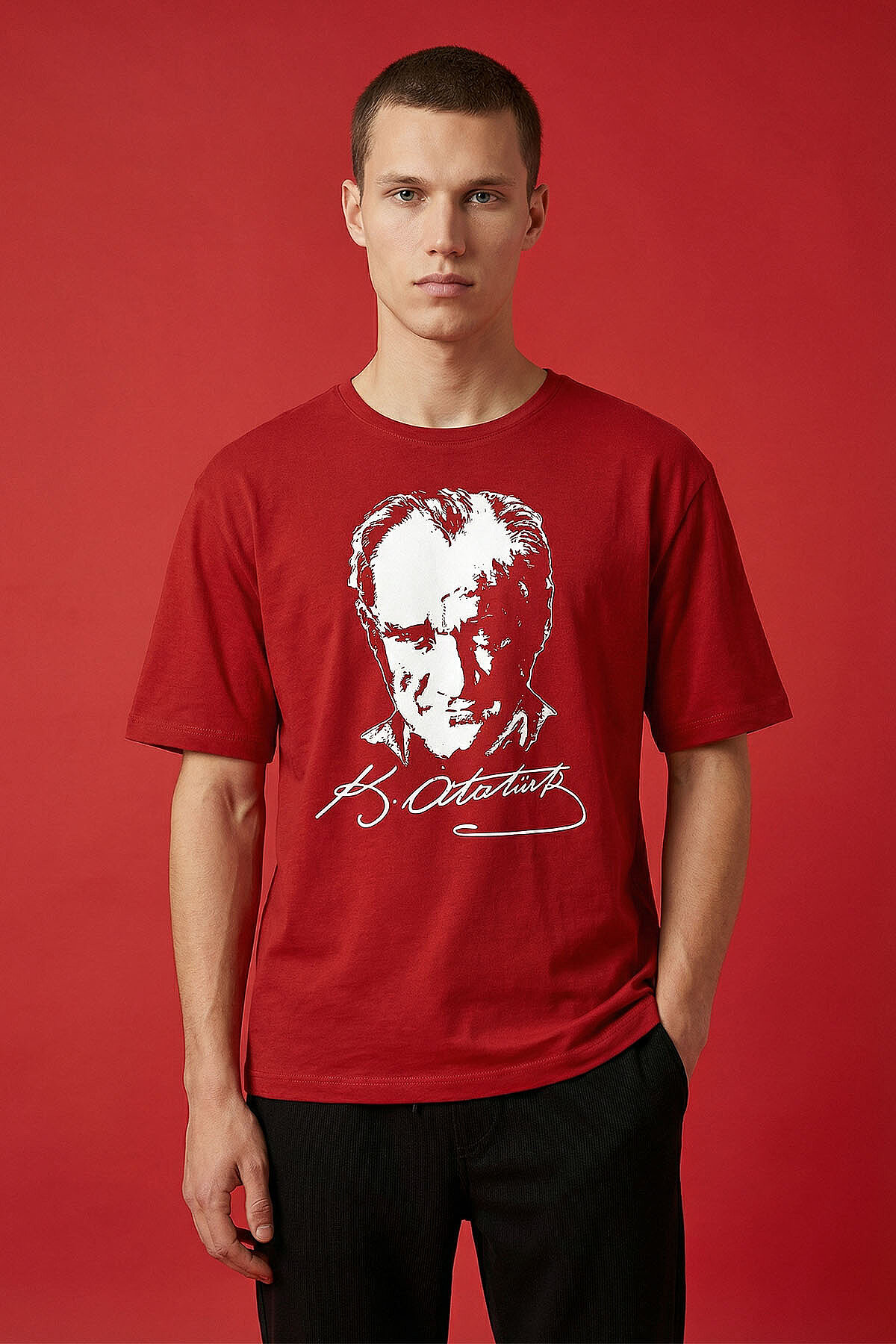 Kırmızı Ay Yıldız Baskılı Unisex T-Shirt - 88510 - TOMMYLIFE (1)