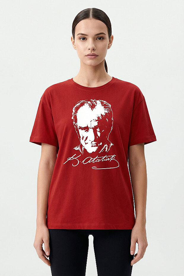 Kırmızı Ay Yıldız Baskılı Unisex T-Shirt - 88510 - 3