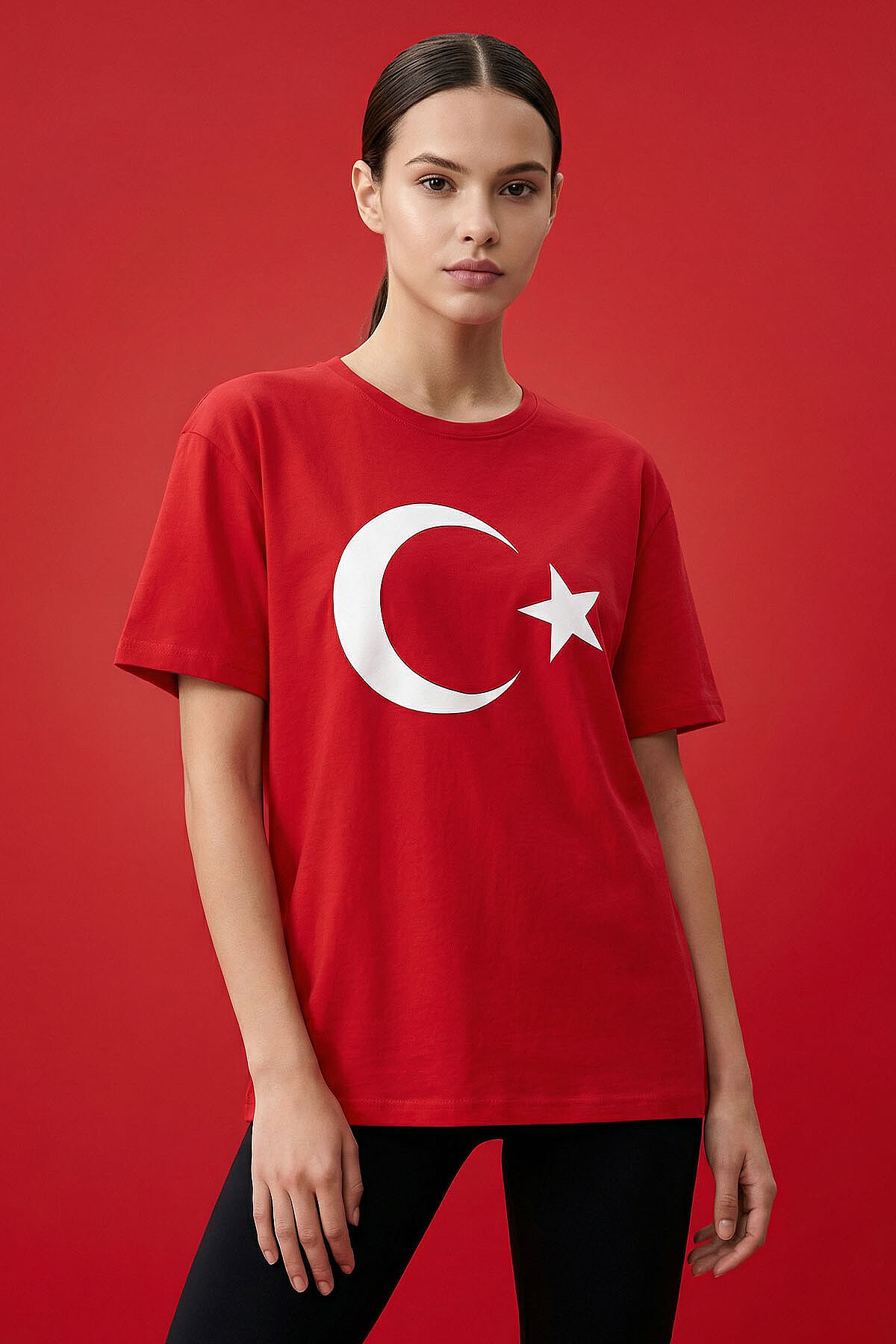 Kırmızı Ay Yıldız Baskılı Unisex T-Shirt - 88509 - TOMMYLIFE