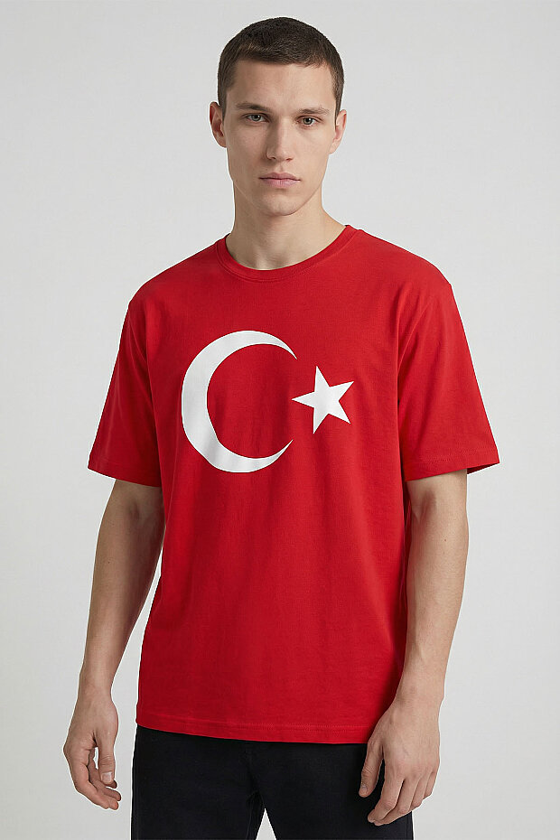 Kırmızı Ay Yıldız Baskılı Unisex T-Shirt - 88509 - 3