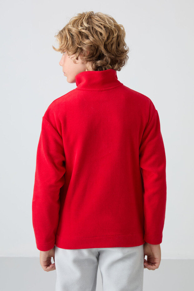 Kırmızı Kalın Yumuşak Dokulu Standart Fit Nakışlı Polar Erkek Çocuk Sweatshirt - 11221 - 5
