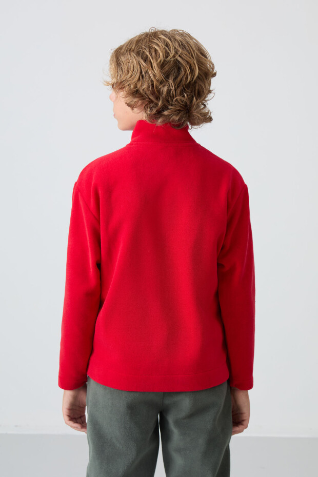 Kırmızı Kalın Yumuşak Dokulu Standart Fit Nakışlı Polar Erkek Çocuk Sweatshirt - 11223 - 4