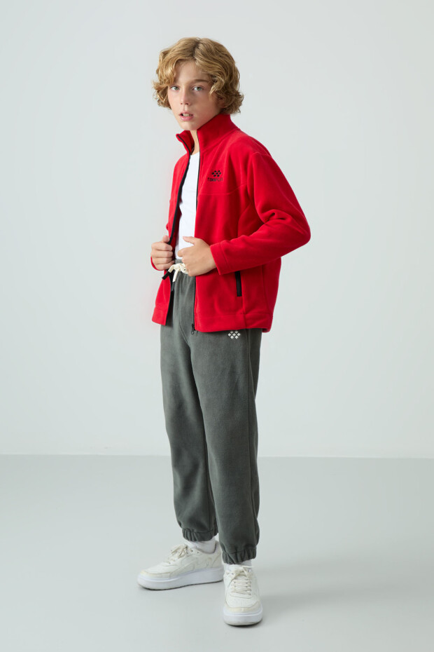 Kırmızı Kalın Yumuşak Dokulu Standart Fit Nakışlı Polar Erkek Çocuk Sweatshirt - 11223 - 2