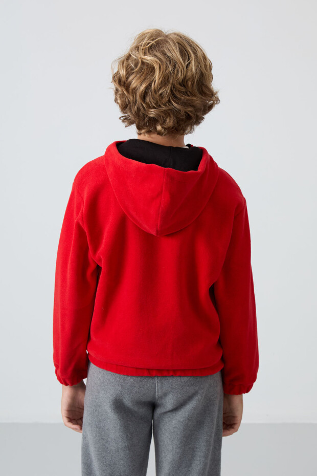 Kırmızı Kalın Yumuşak Dokulu Standart Fit Nakışlı Polar Erkek Çocuk Sweatshirt - 11230 - 5