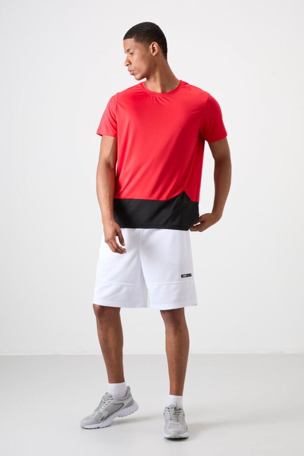 Kırmızı Nefes Alan Dokulu İnce Esnek Standart Fit Erkek Performans T-Shirt - 88383 - 2