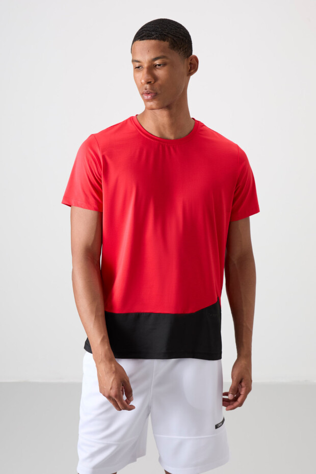Kırmızı Nefes Alan Dokulu İnce Esnek Standart Fit Erkek Performans T-Shirt - 88383 - 4