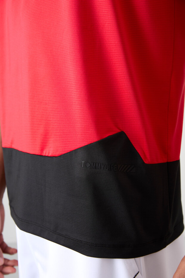 Kırmızı Nefes Alan Dokulu İnce Esnek Standart Fit Erkek Performans T-Shirt - 88383 - 5