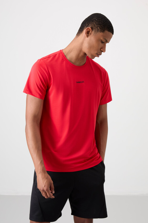 Kırmızı Nefes Alan Dokulu İnce Esnek Standart Fit Erkek Performans T-Shirt - 88384 - 4