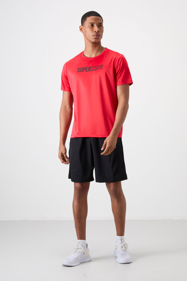 Kırmızı Nefes Alan Dokulu İnce Esnek Standart Fit Erkek Performans T-Shirt - 88385 - 2