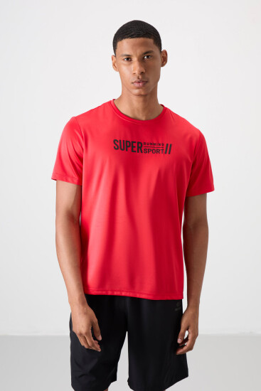 Kırmızı Nefes Alan Dokulu İnce Esnek Standart Fit Erkek Performans T-Shirt - 88385 