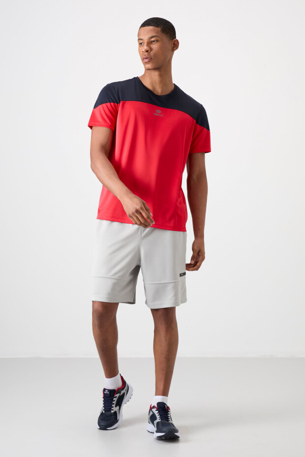 Kırmızı Nefes Alan Dokulu İnce Esnek Standart Fit Erkek Performans T-Shirt - 88386 - 2