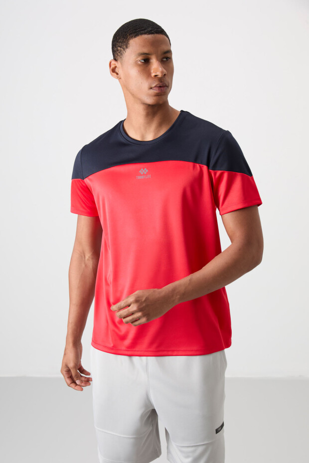 Kırmızı Nefes Alan Dokulu İnce Esnek Standart Fit Erkek Performans T-Shirt - 88386 - 4