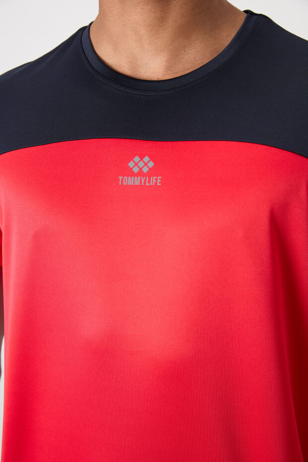 Kırmızı Nefes Alan Dokulu İnce Esnek Standart Fit Erkek Performans T-Shirt - 88386 - 3