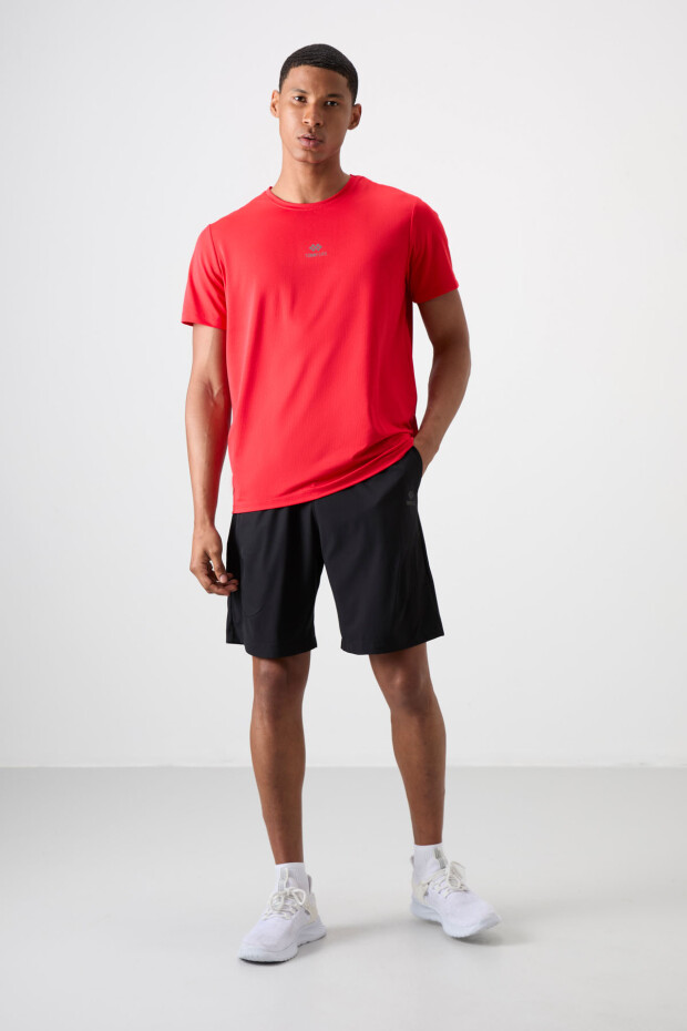 Kırmızı Nefes Alan Dokulu İnce Esnek Standart Fit Erkek Performans T-Shirt - 88387 - 3