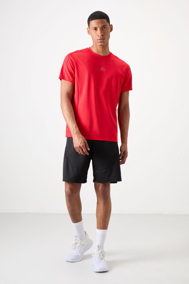 Kırmızı Nefes Alan Dokulu İnce Esnek Standart Fit Erkek Performans T-Shirt - 88390 - 2