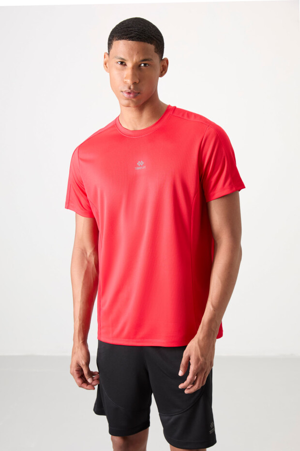 Kırmızı Nefes Alan Dokulu İnce Esnek Standart Fit Erkek Performans T-Shirt - 88390 - 1