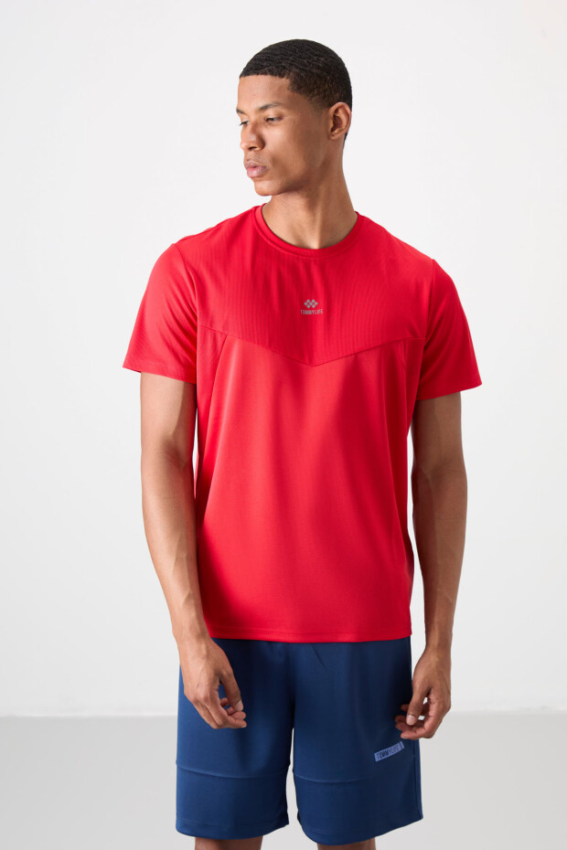 Kırmızı Nefes Alan Dokulu İnce Esnek Standart Fit Erkek Performans T-Shirt - 88391 - 4