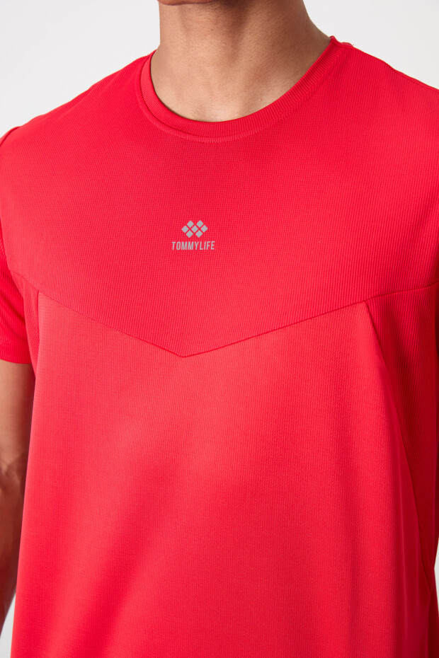Kırmızı Nefes Alan Dokulu İnce Esnek Standart Fit Erkek Performans T-Shirt - 88391 - 2