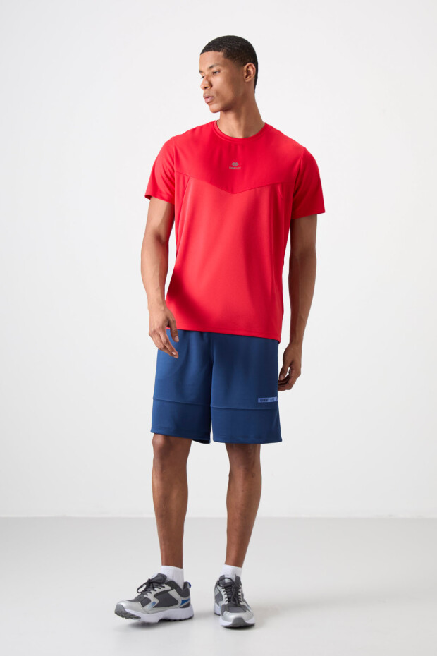Kırmızı Nefes Alan Dokulu İnce Esnek Standart Fit Erkek Performans T-Shirt - 88391 - 3