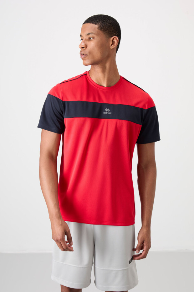 Kırmızı Nefes Alan Dokulu İnce Esnek Standart Fit Erkek Performans T-Shirt - 88396 - 4