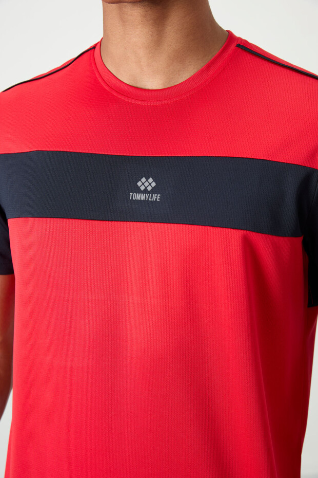 Kırmızı Nefes Alan Dokulu İnce Esnek Standart Fit Erkek Performans T-Shirt - 88396 - 3