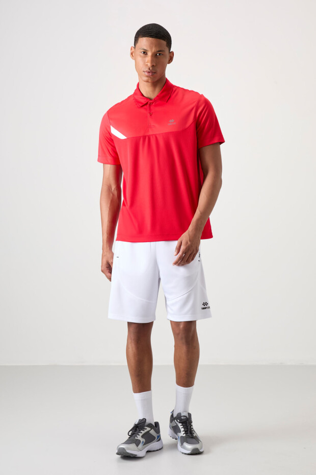 Kırmızı Nefes Alan Dokulu İnce Esnek Standart Fit Polo Yaka Erkek Performans T-Shirt - 88402 - 2