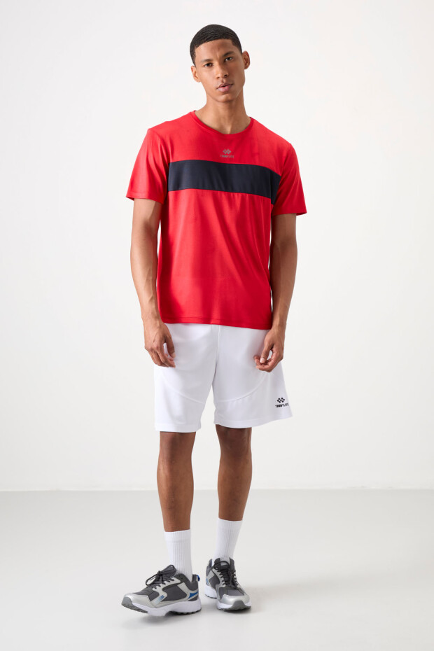 Kırmızı Nefes Alan Jakarlı İnce Esnek Standart Fit Erkek Performans T-Shirt - 88398 - 2