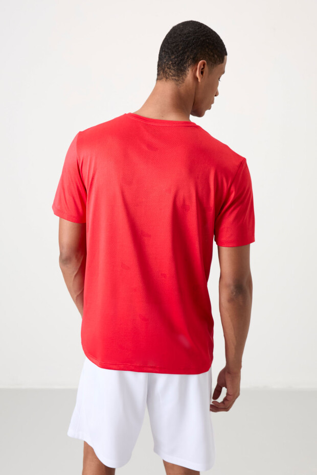 Kırmızı Nefes Alan Jakarlı İnce Esnek Standart Fit Erkek Performans T-Shirt - 88398 - 5