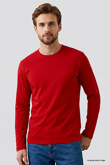 Kırmızı Standart Fit Basic O Yaka Uzun Kollu İnce Erkek T-Shirt - 87997 