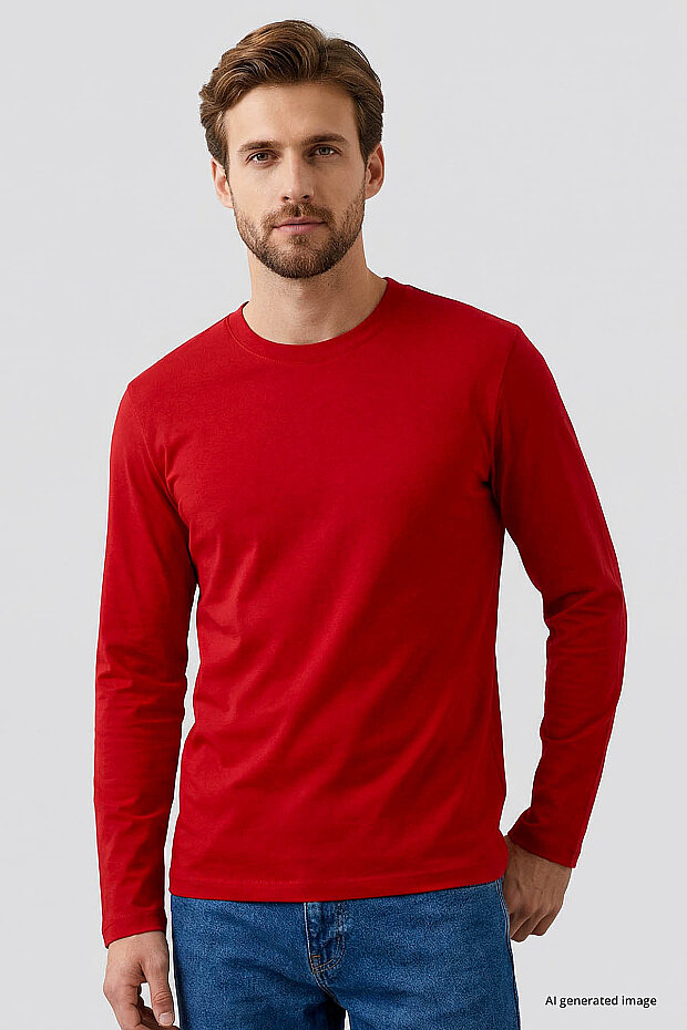Kırmızı Standart Fit Basic O Yaka Uzun Kollu İnce Erkek T-Shirt - 87997 - 1
