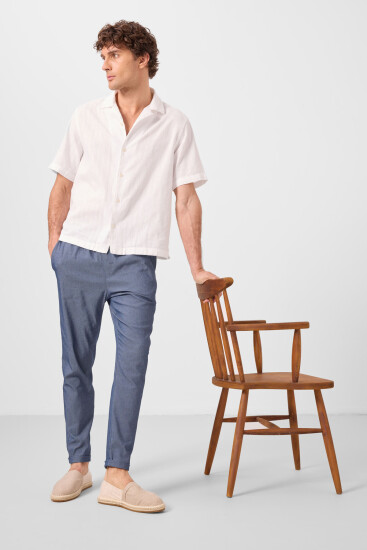 Kot Lacivert Standart Fit Dokuma Hafif Esnek Chino Erkek Pantolon - 82178 - Thumbnail