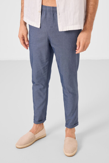 Kot Lacivert Standart Fit Dokuma Hafif Esnek Chino Erkek Pantolon - 82178 - Thumbnail