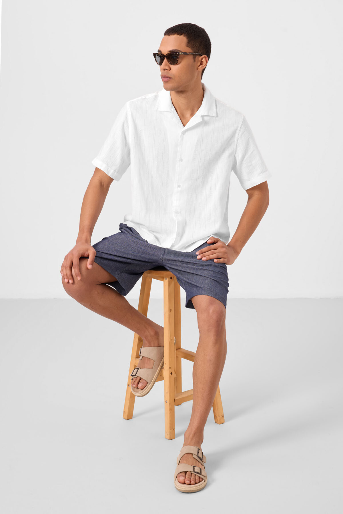 Kot Lacivert Standart Fit Dokuma Hafif Esnek Chino Erkek Şort - 81289 - TOMMYLIFE