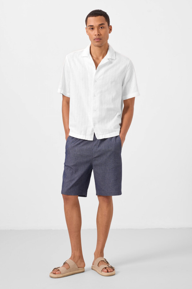 Kot Lacivert Standart Fit Dokuma Hafif Esnek Chino Erkek Şort - 81289 - 3