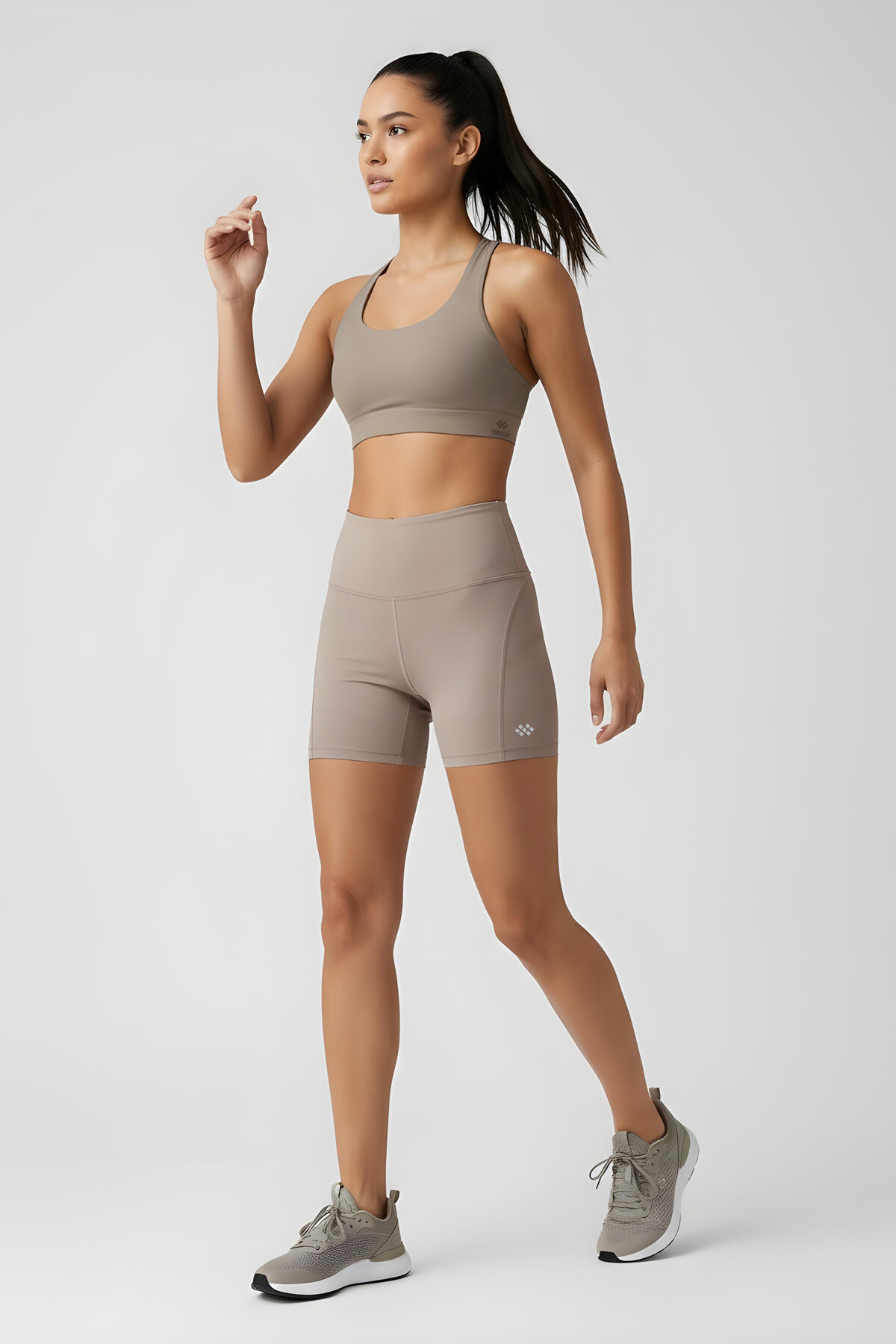 Koyu Bej Kemer Detaylı Yüksek Bel Slim Fit Kısa Biker Kadın Tayt - 91017 - TOMMYLIFE