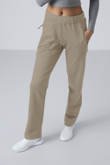 Koyu Bej Fermuar Cepli Rahat Form Klasik Paça Kadın Eşofman Alt - 94195 - TOMMYLIFE (1)